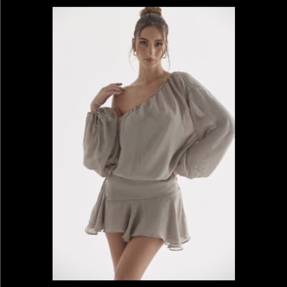 house of cb Elegant One-Shoulder Gray Dress